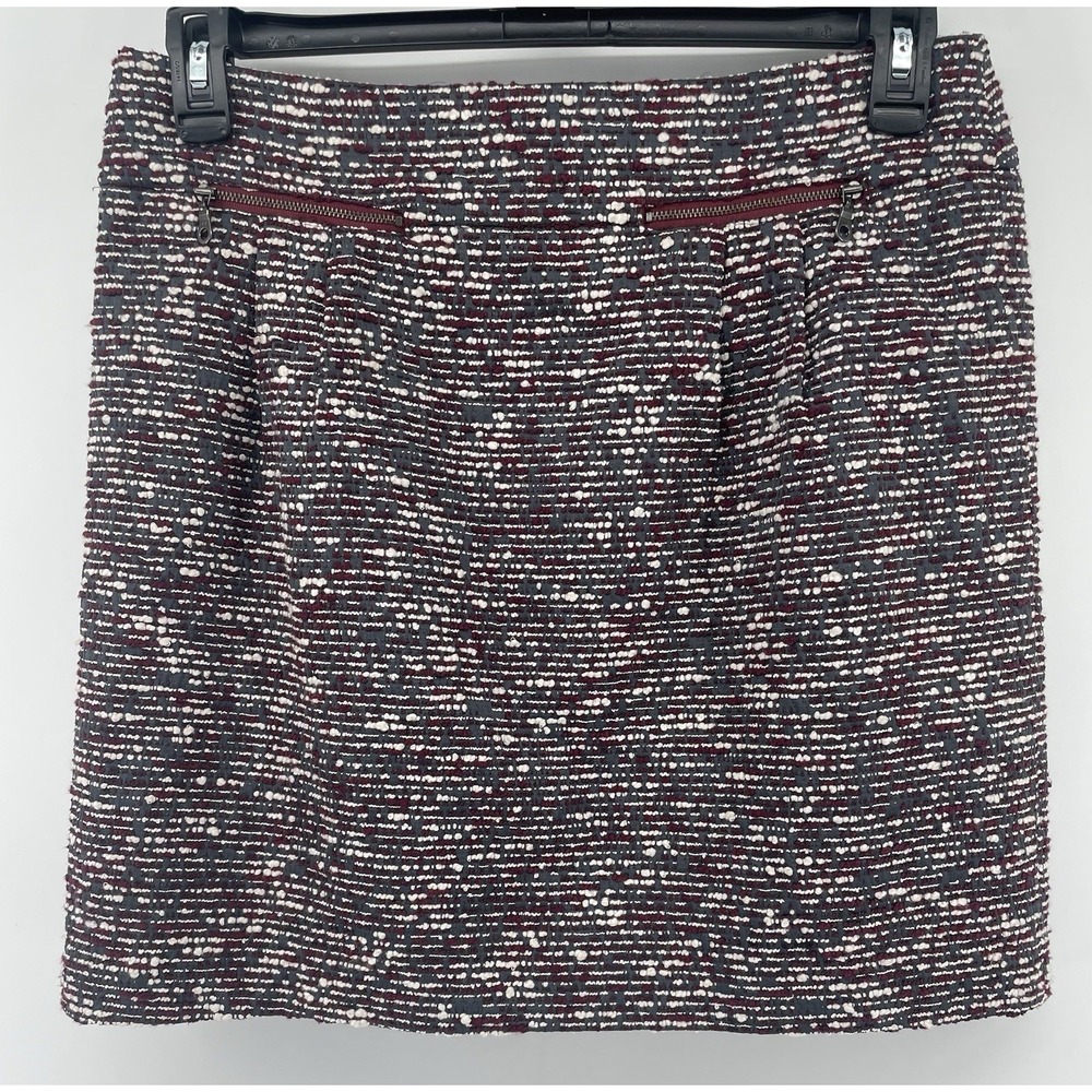 LOFT Mini Skirt 10P Burgundy Tweed A Line Pockets Preppy Career Classic NWT